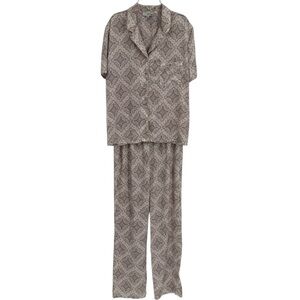 Como Sleep Satin Short Sleeve/Pants Tan Geometric Pajama Set Size Medium